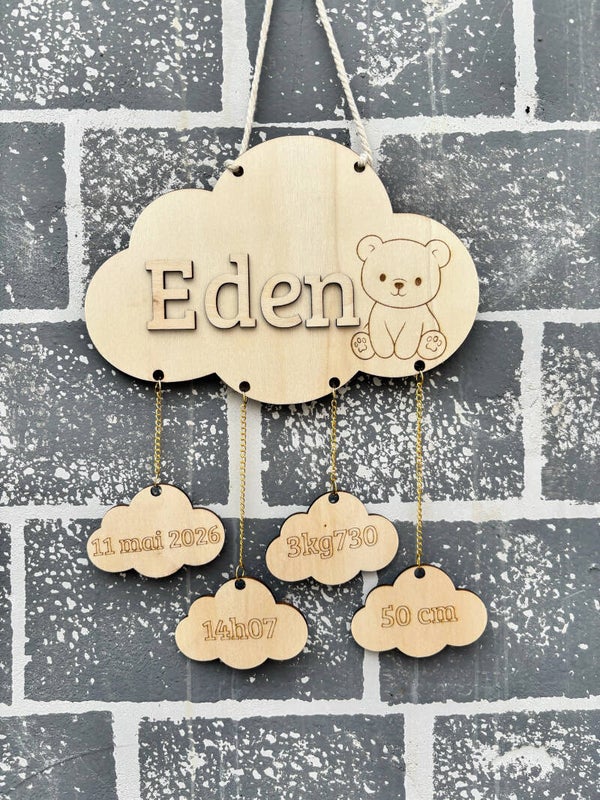 Plaque de naissance en bois personnalisée (ourson) 👶🏼🧸