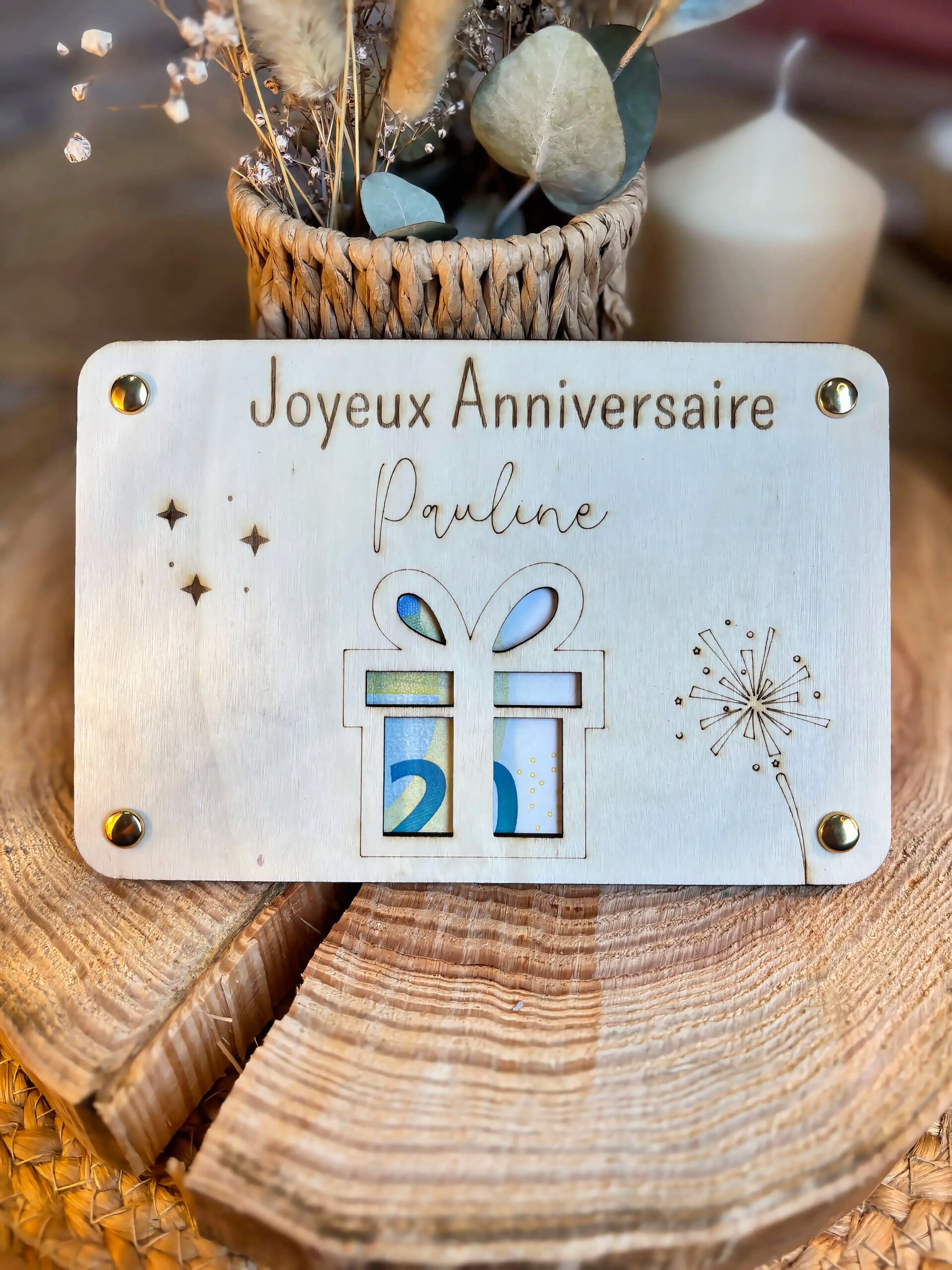 Carte en bois – Anniversaire 🎁