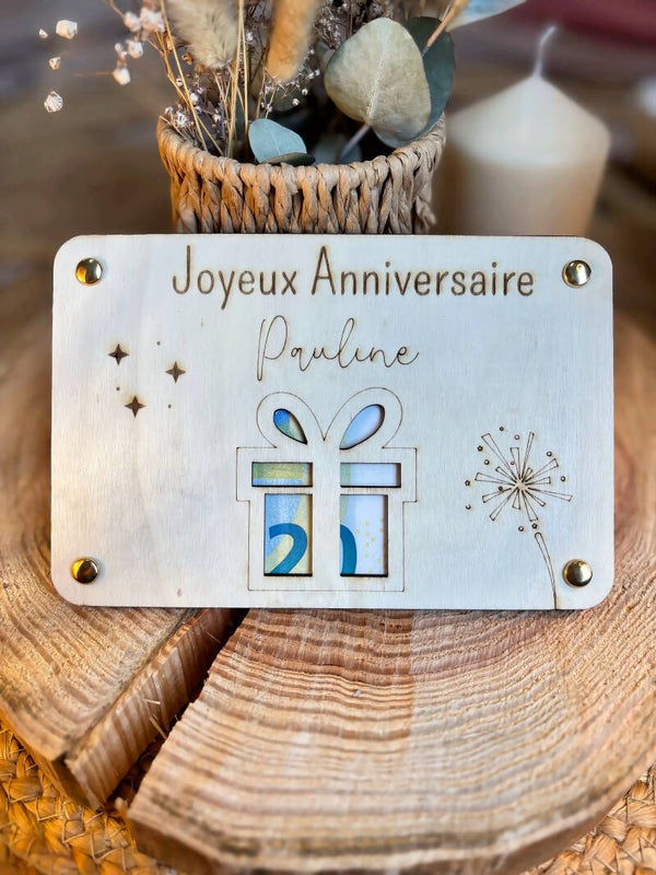 Carte en bois – Anniversaire 🎁
