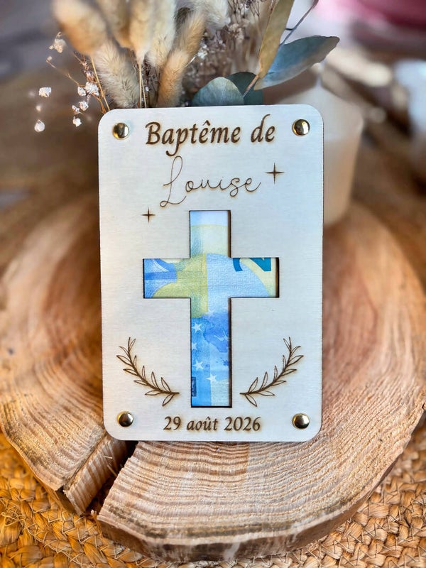 Carte en bois – Baptême ✝️