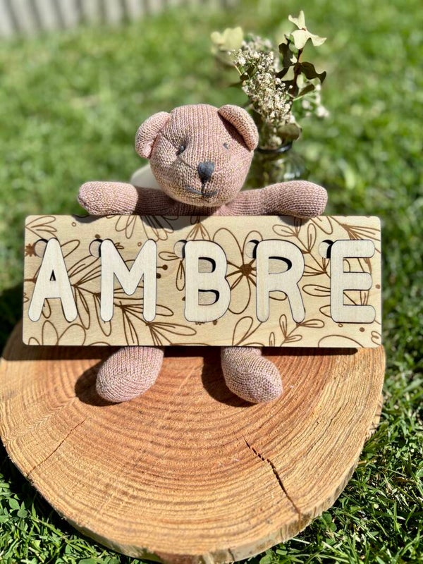 Puzzle prénom en bois personnalisé (motif fleurs)🧩🌸