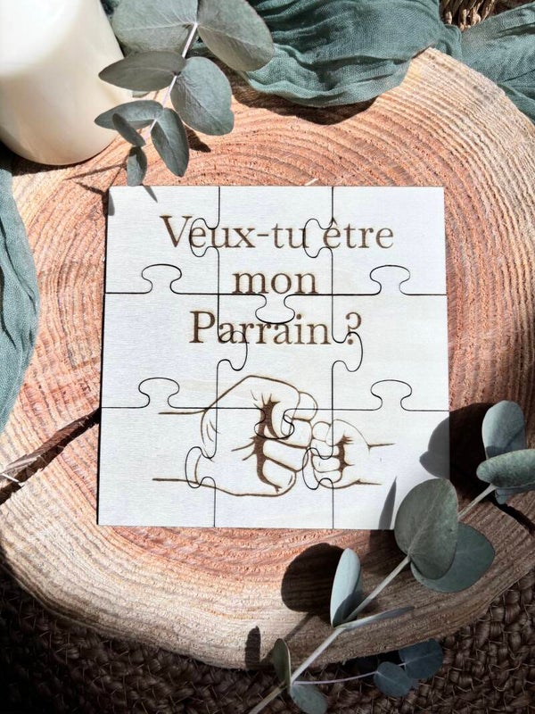 Puzzle "Veux-tu être mon Parrain ?" en bois (9 pièces)