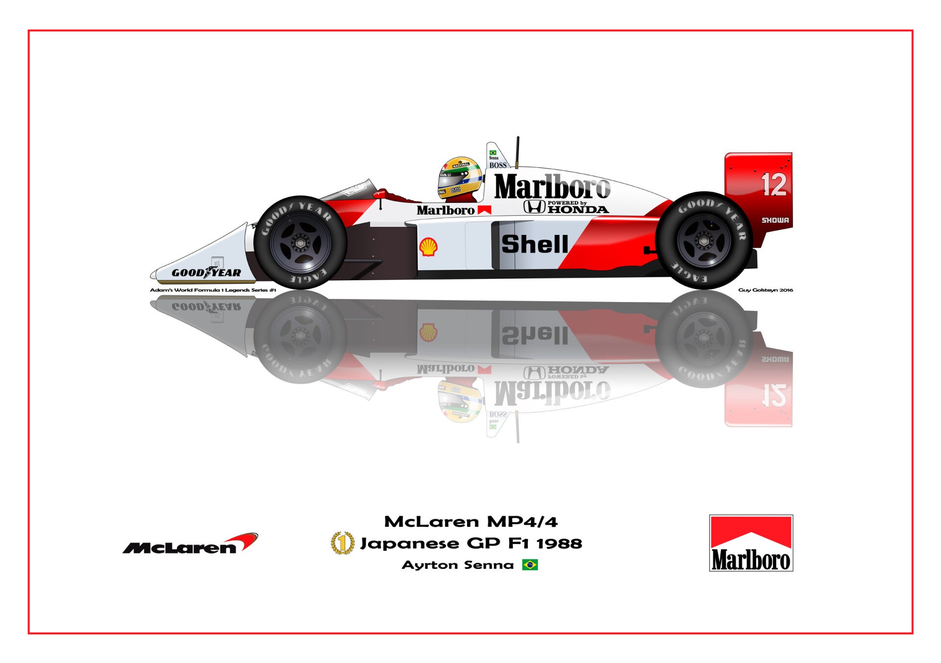 Print on canvas McLaren MP4/4 1988 #12 Ayrton Senna World Champion F1