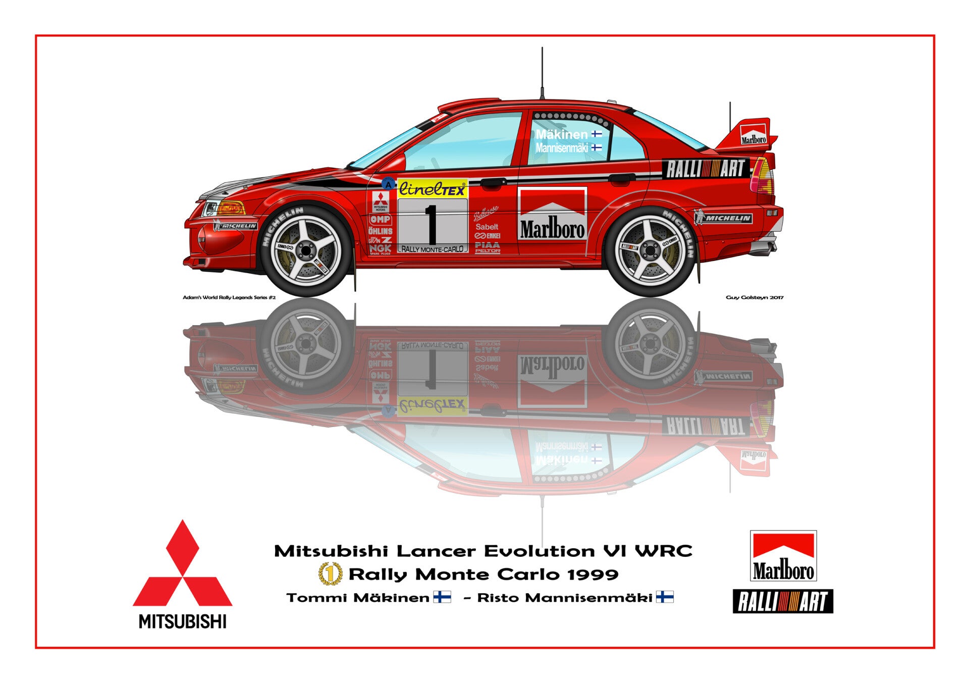 Print on canvas Mitsubishi Lancer Evo VI WRC 1999 #1 Mäkinen / Mannisenmäki winners Rallye de Monte Carlo