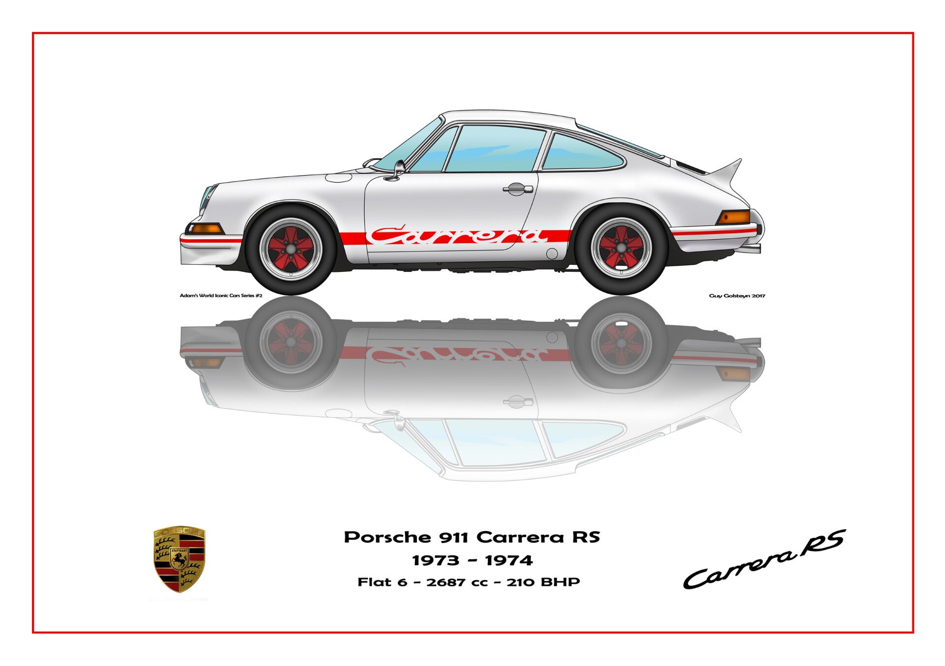 Print on canvas Porsche 911 Carrera RS 1973-1974 white / red