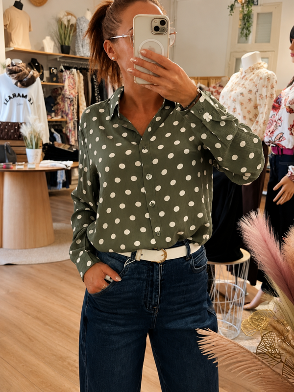 Chemise KAKI POIS BLANC