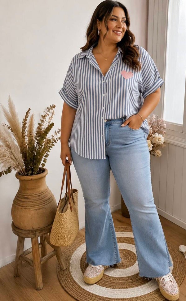Chemise rayé cœur rose GT