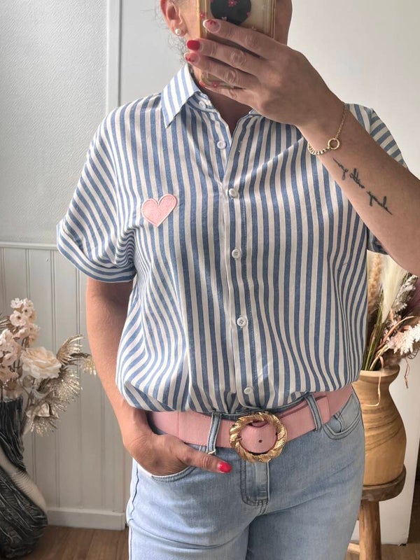 Chemise rayé cœur rose