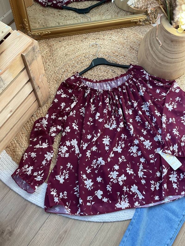 Blouse bordeau fleur