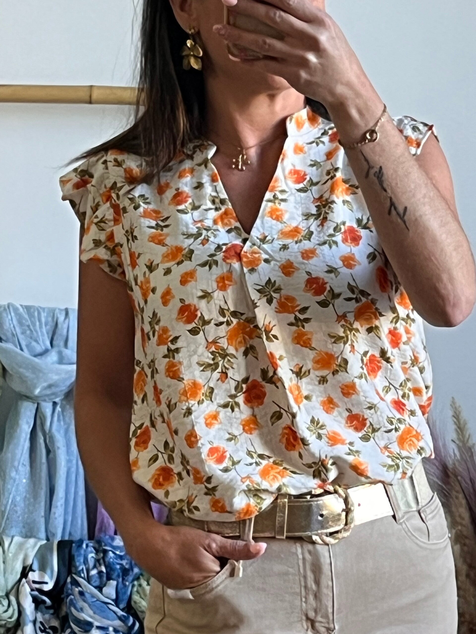 Blouse fleur orange