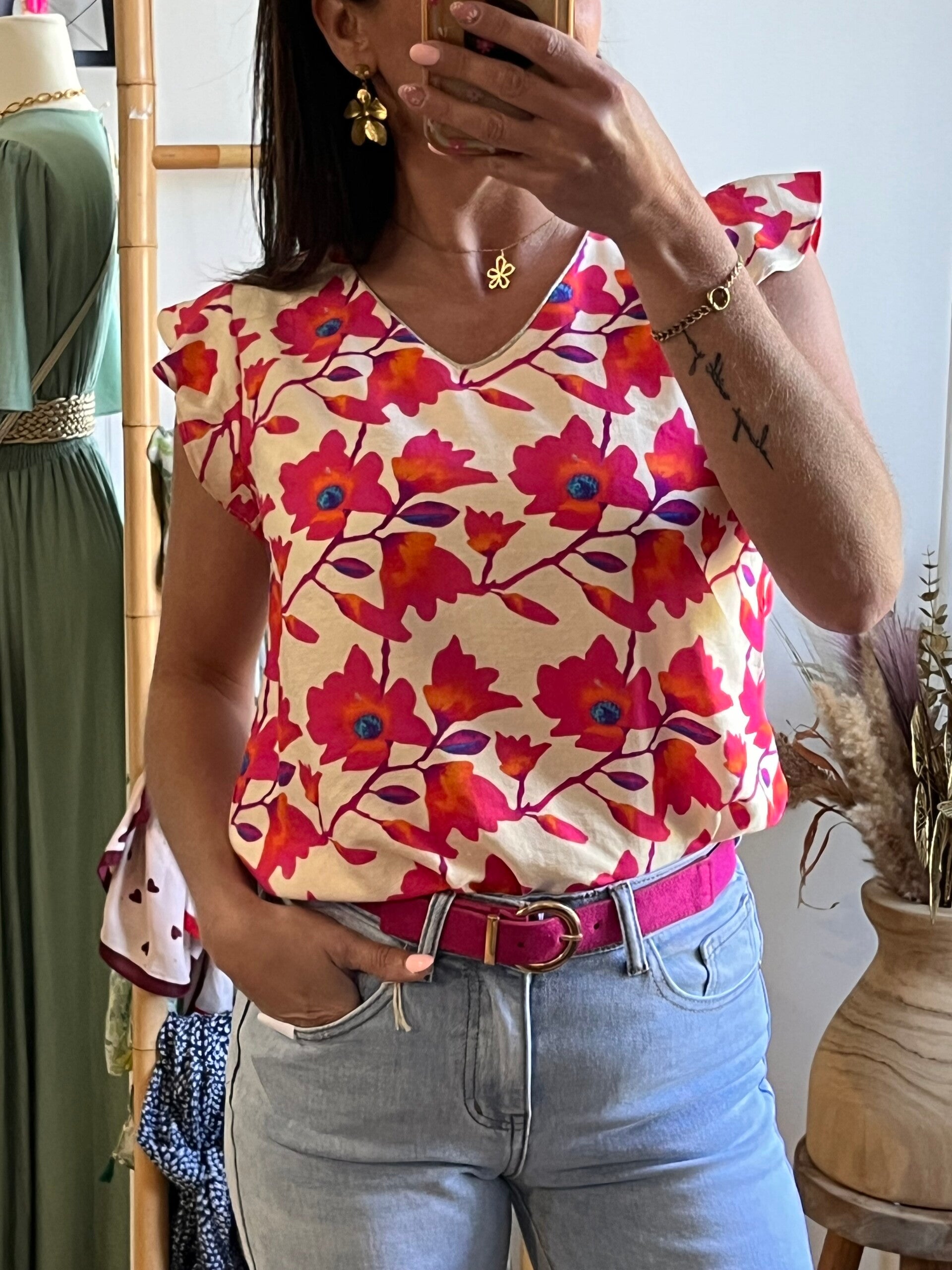 Blouse fleur fushia