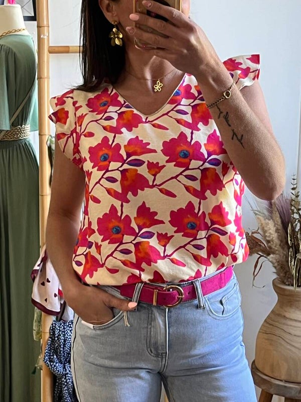 Blouse fleur fushia