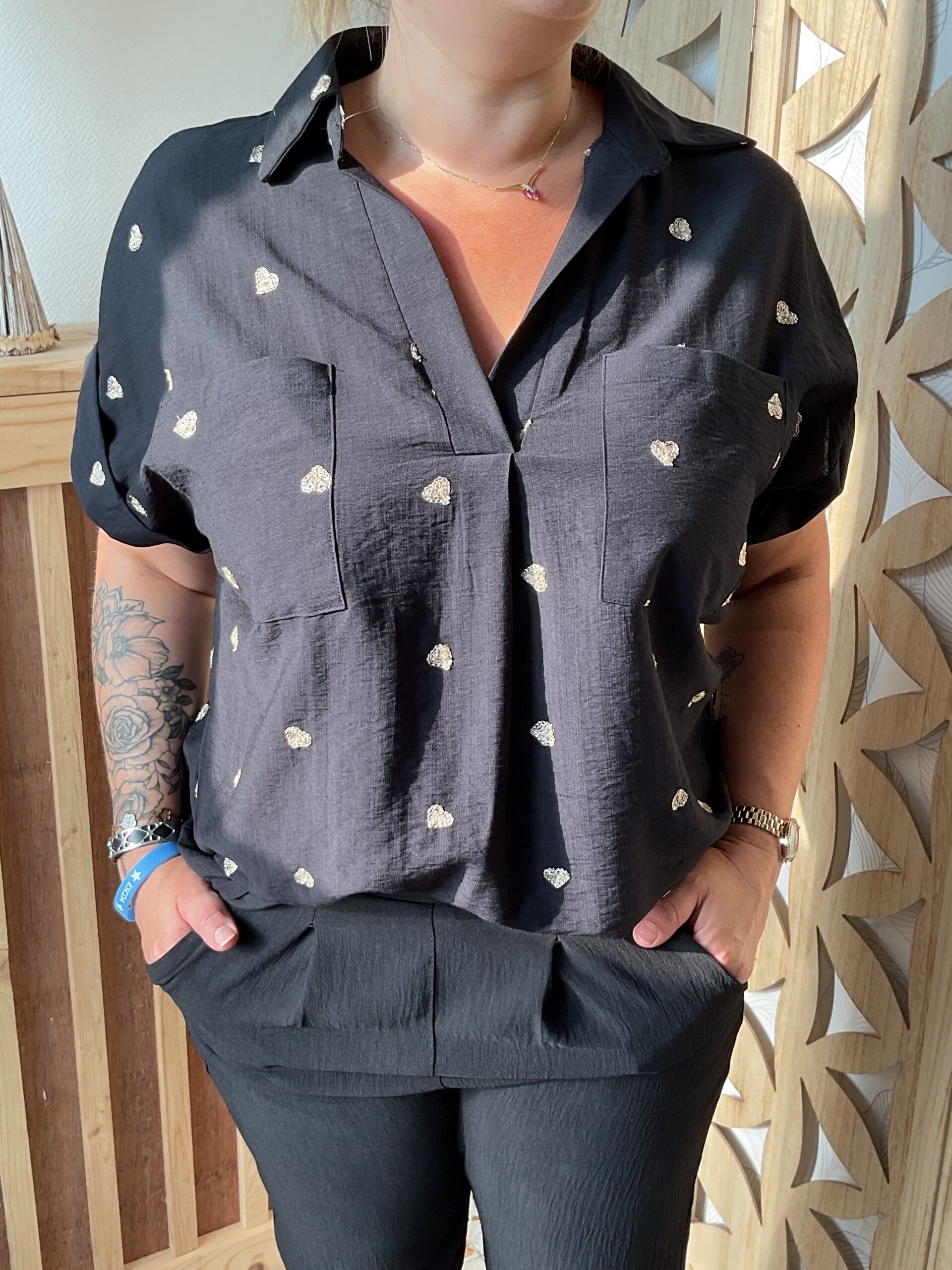 Chemise manche courte cœur