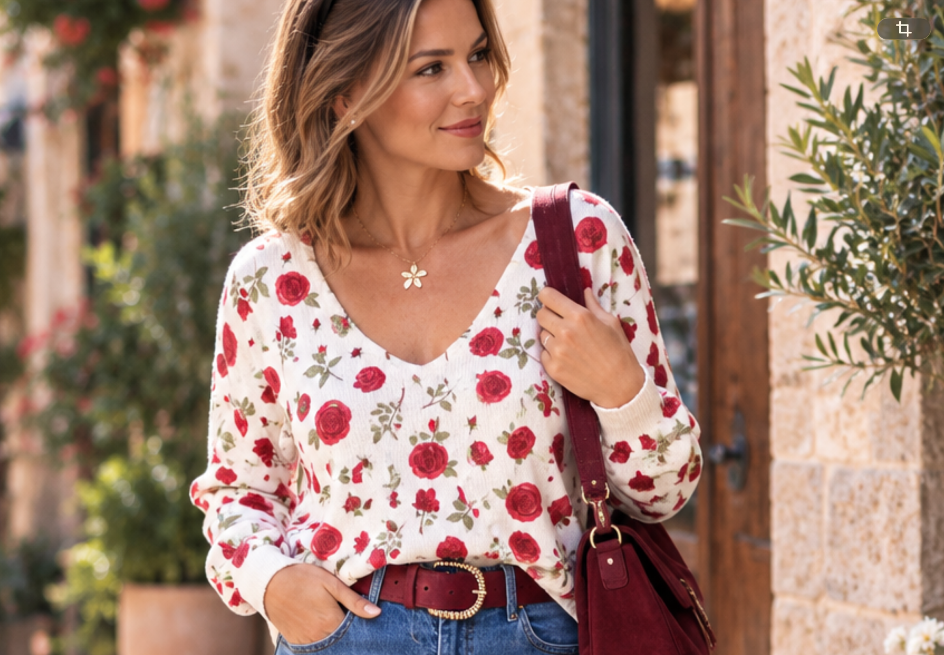 Pull fleur bordeau