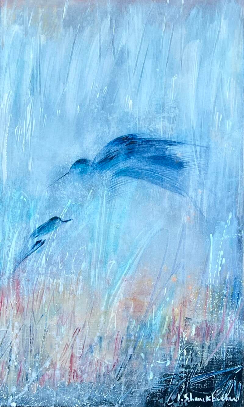oiseaux bleus 33x55 cm