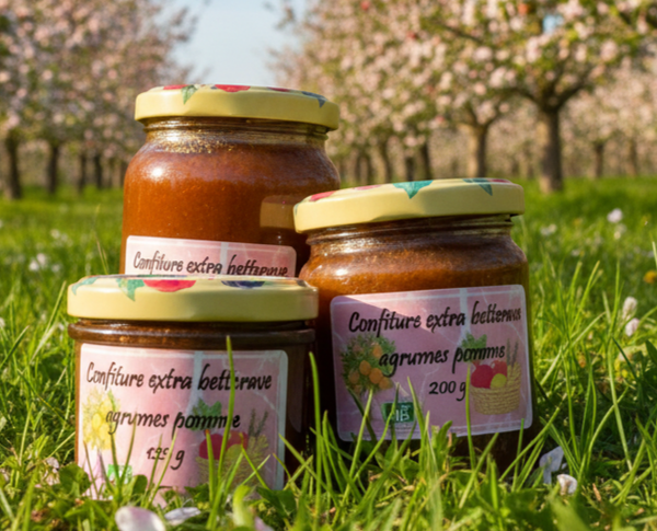 Confitures Bio betteraves oranges pommes