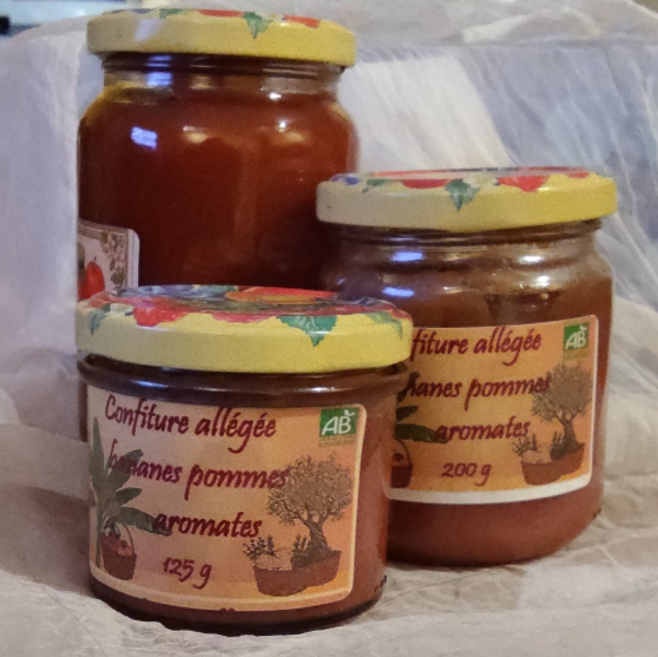 Confitures Bio bananes pommes agrumes