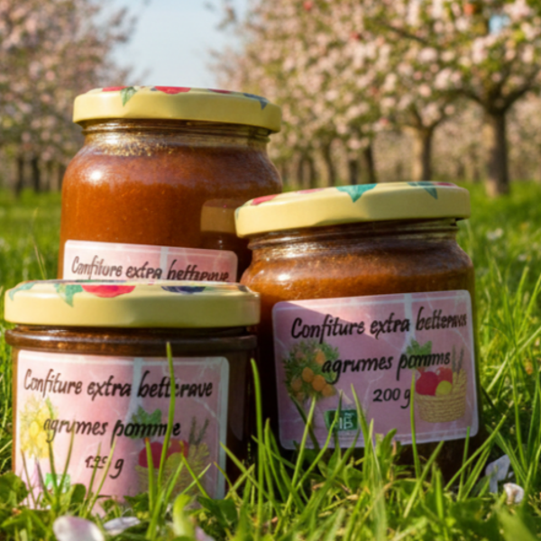 Confitures Bio betteraves oranges pommes