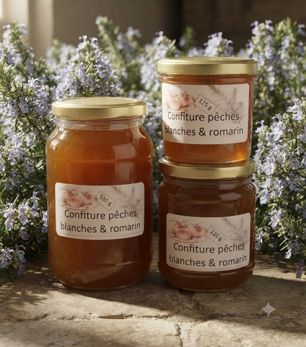 Confiture de pêches blanches romarin