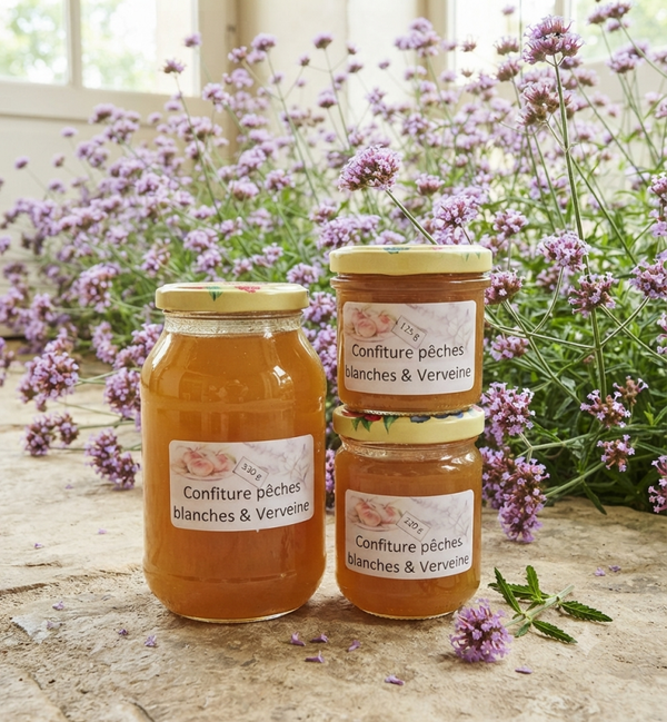 Confiture de pêches blanches verveine
