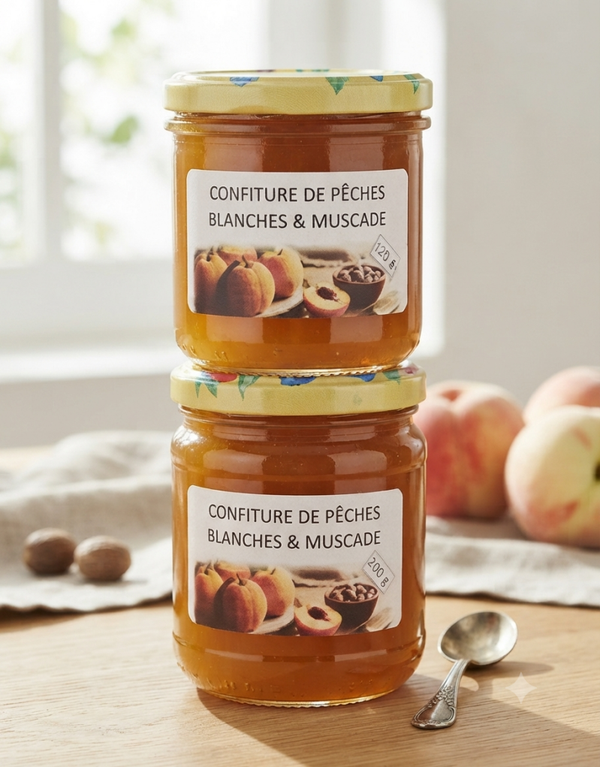 Confiture de pêches blanches muscade