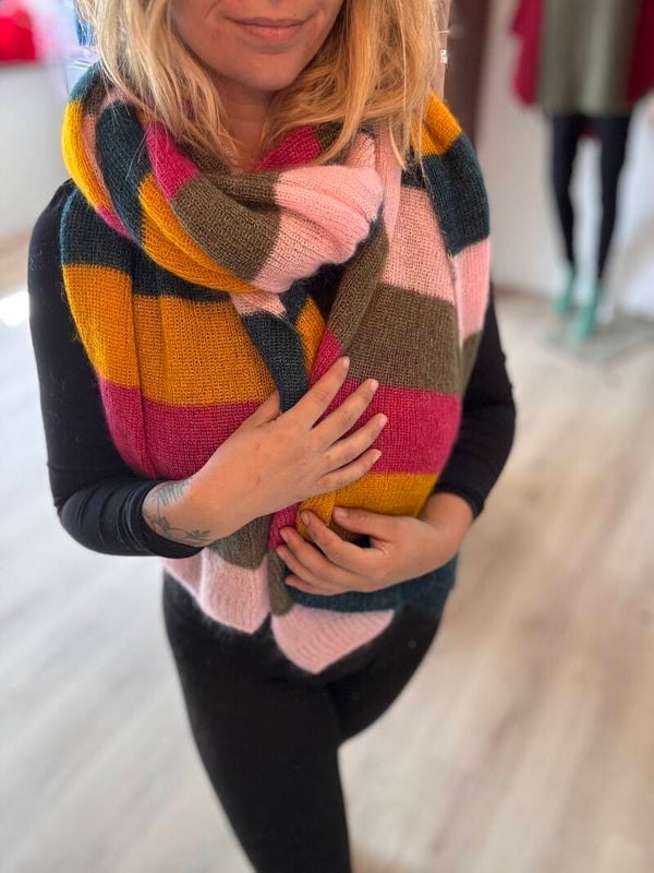 Écharpe tricotée rayure 2m x 0,60 en Mohair