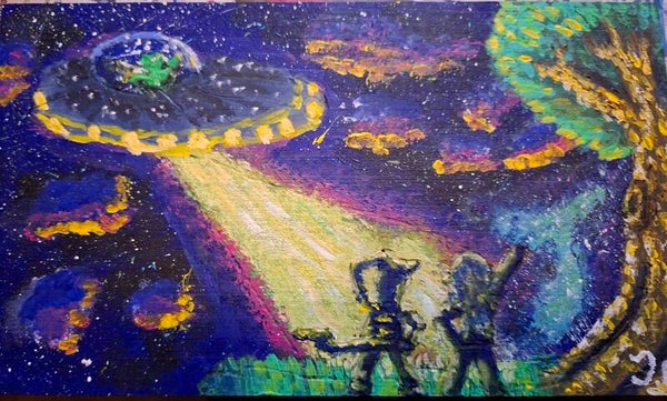 UFO Tijd - op hout geschilderd