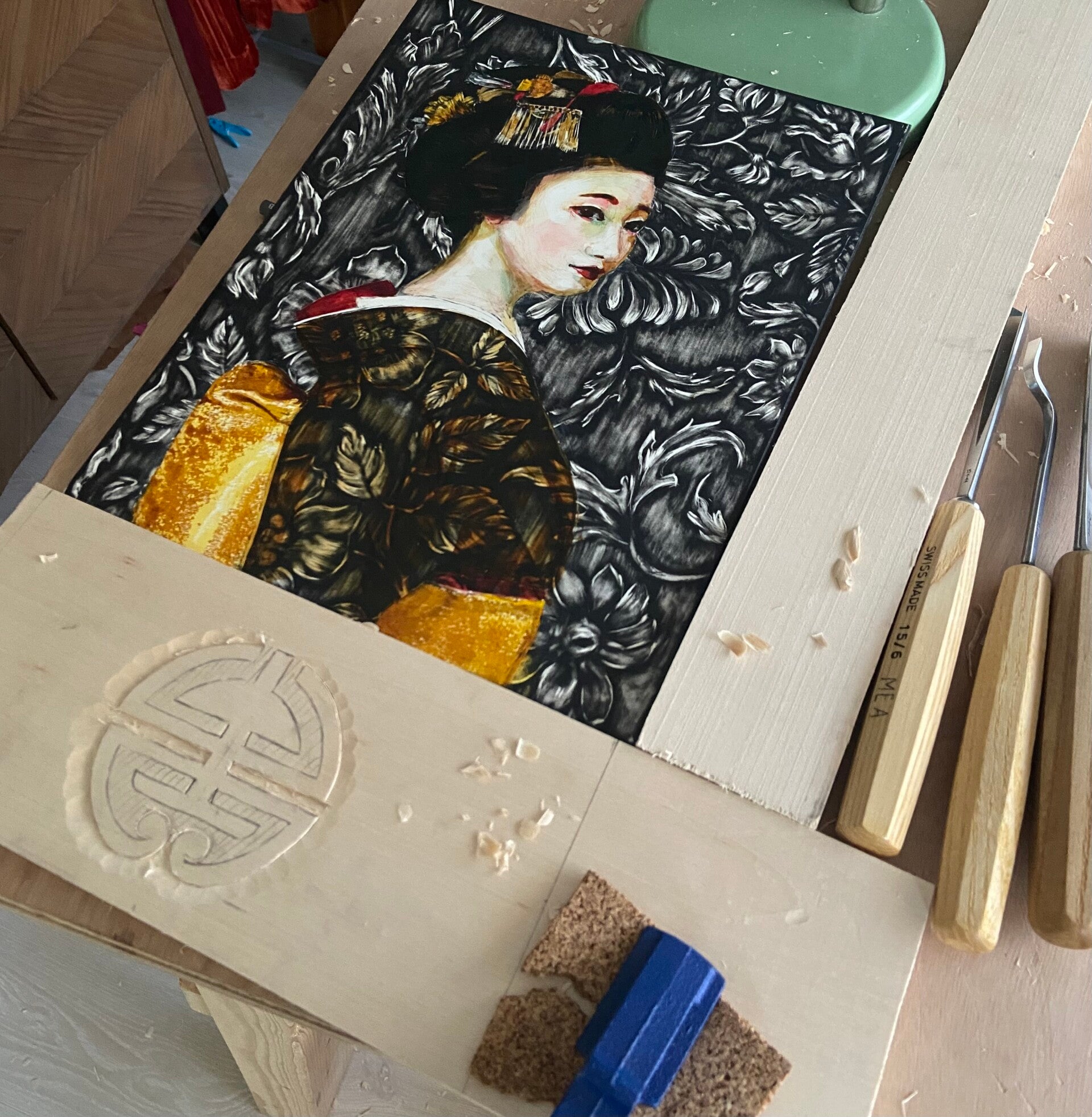 Progress shot van vervaardigen van houten lijst