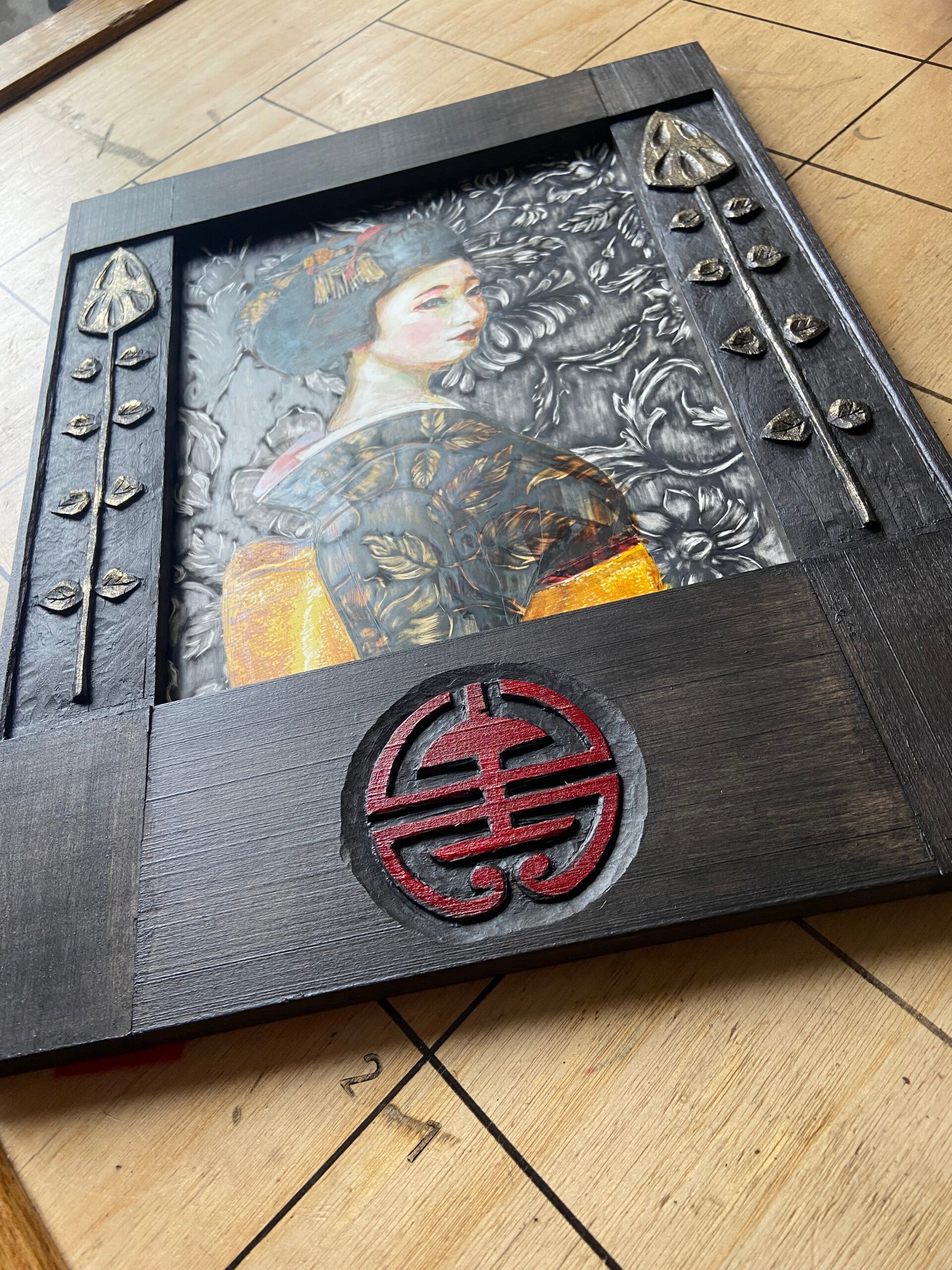 Schildering van portret van geisha 