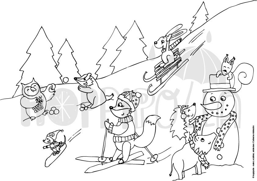 Ausmalbilder Mix: Winter, Weihnachten - 6 Bilder zum Download