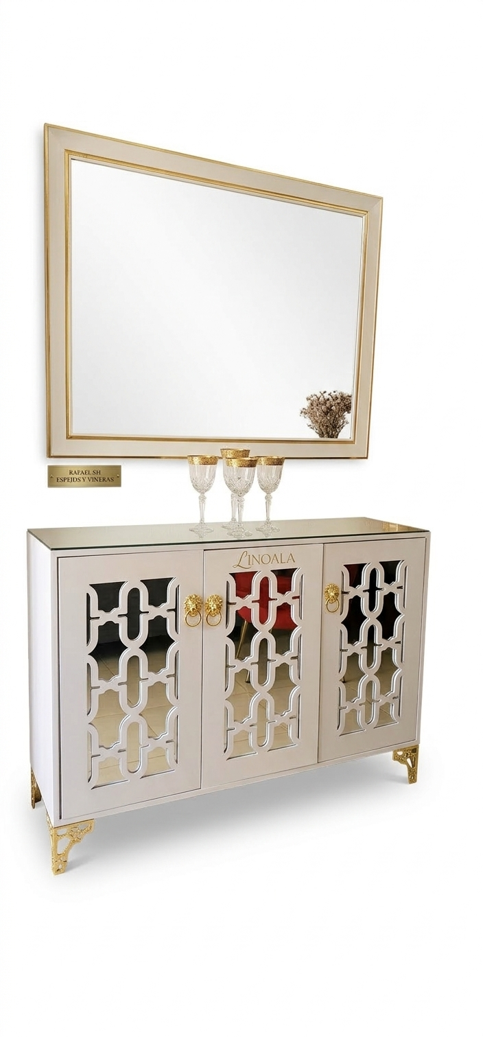 CREDENZA 3 PERTAS BLANCA CON ESPEJO