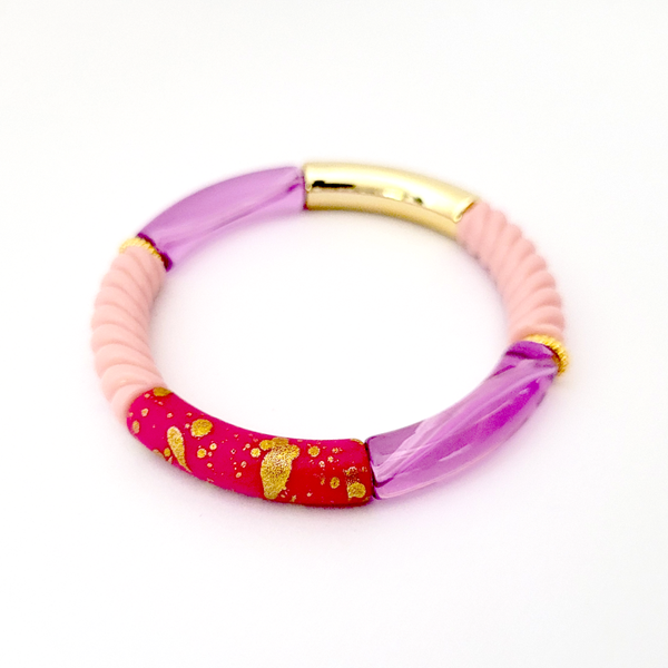Acryl Tube Armband roze paars goud