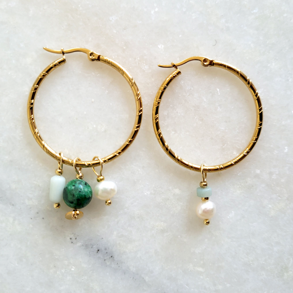 Edelsteen Oorhangers Chalcedoon, Kwartsiet en Labradoriet