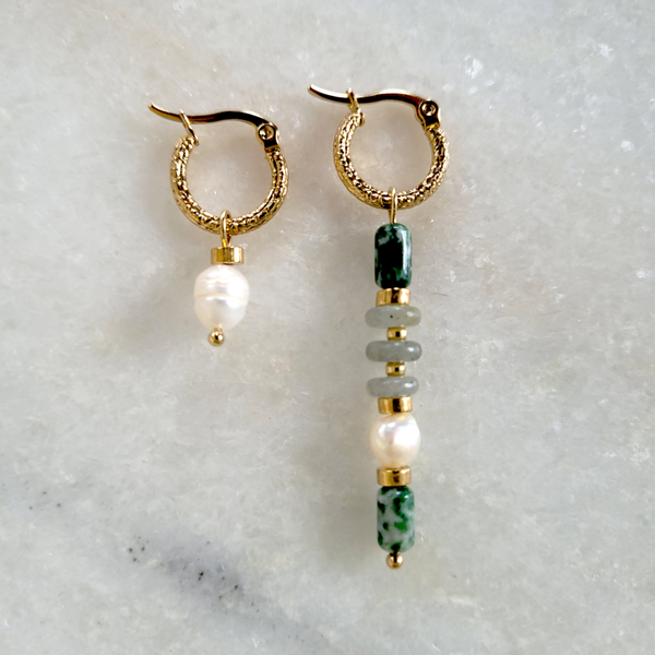 Edelsteen Oorhangers Labradoriet en Skarn