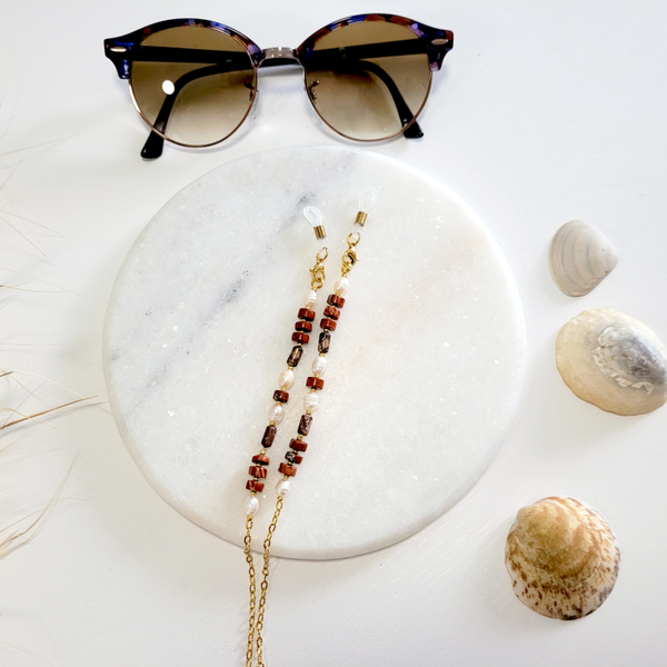 Natuursteen Zonnebrilkoord van Graniet, Marmer en Zoetwaterparels