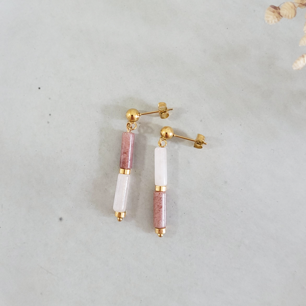 Edelsteen Oorhangers van Aventurijn en Rozenkwarts dubbel