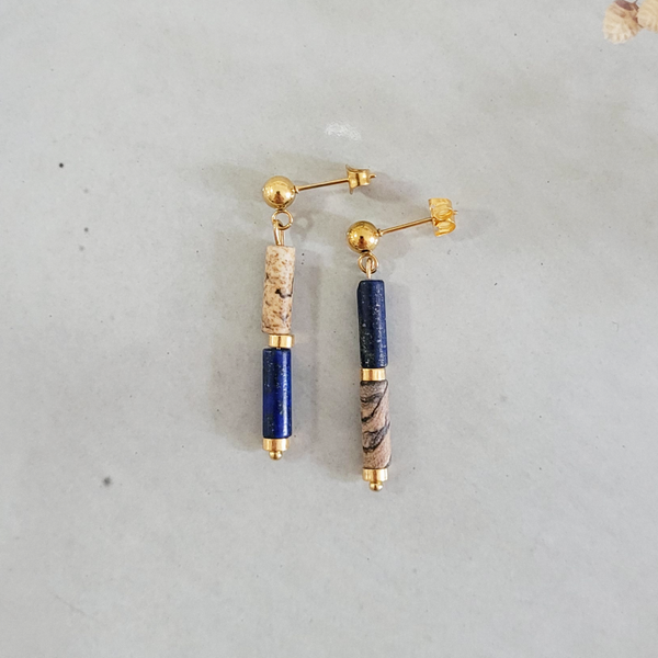 Edelsteen Oorhangers van Lapis Lazuli en Kwartsiet dubbel