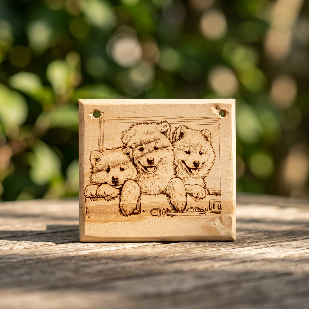 Houten Decoratiebord 'Samojeed Pups'