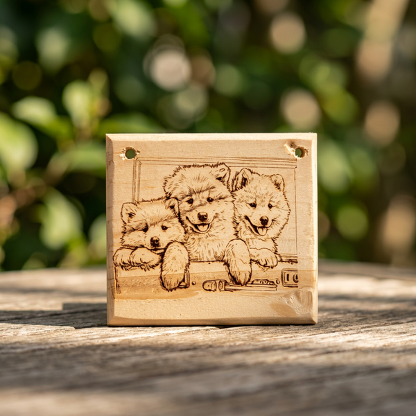 Houten Decoratiebord 'Samojeed Pups'