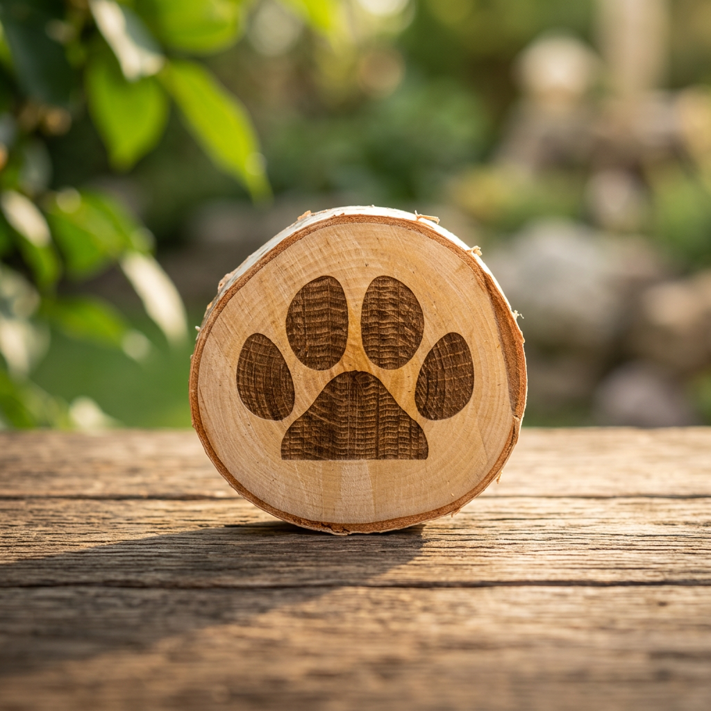 Houten Boomstamschijf 'Pootafdruk' Hond/Kat