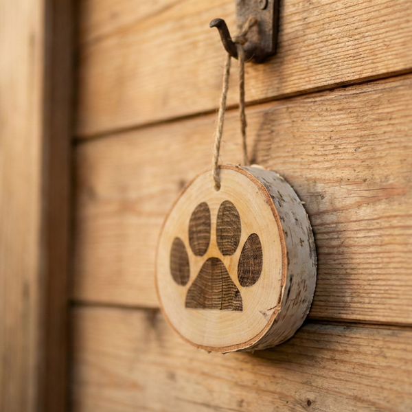 Houten Boomstamschijf 'Pootafdruk' Hond/Kat
