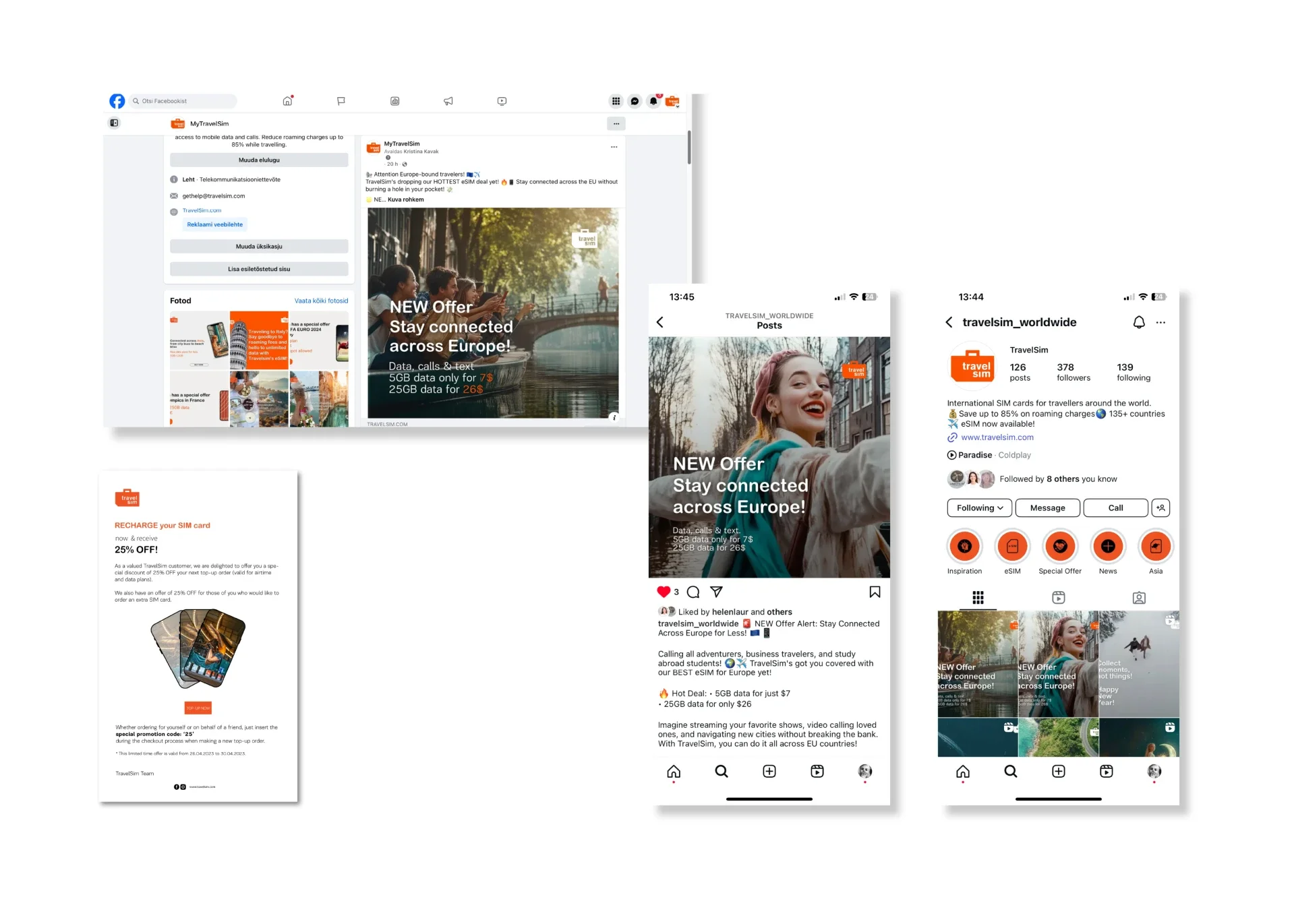 TravelSim SoMe posts/advertising strategy - visuals and Texts. Google ads - visuals and texts