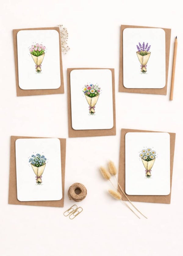 Set van 5 bloemenkaarten