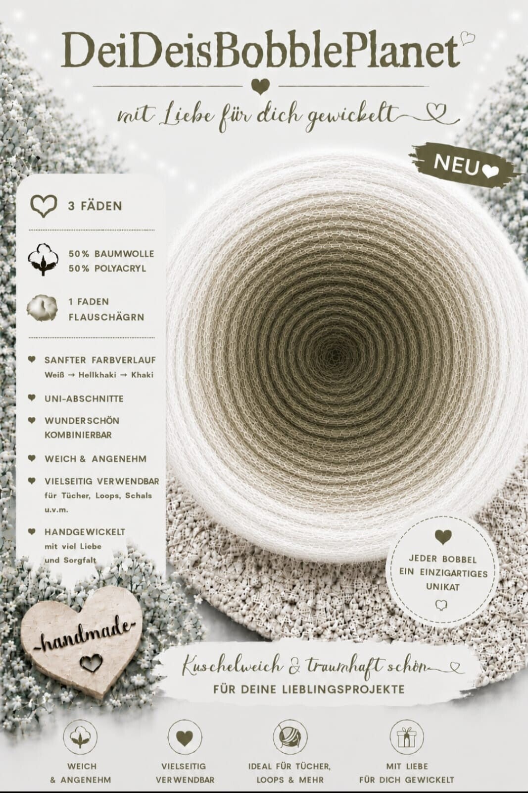 Flauschi Khaki / weiß