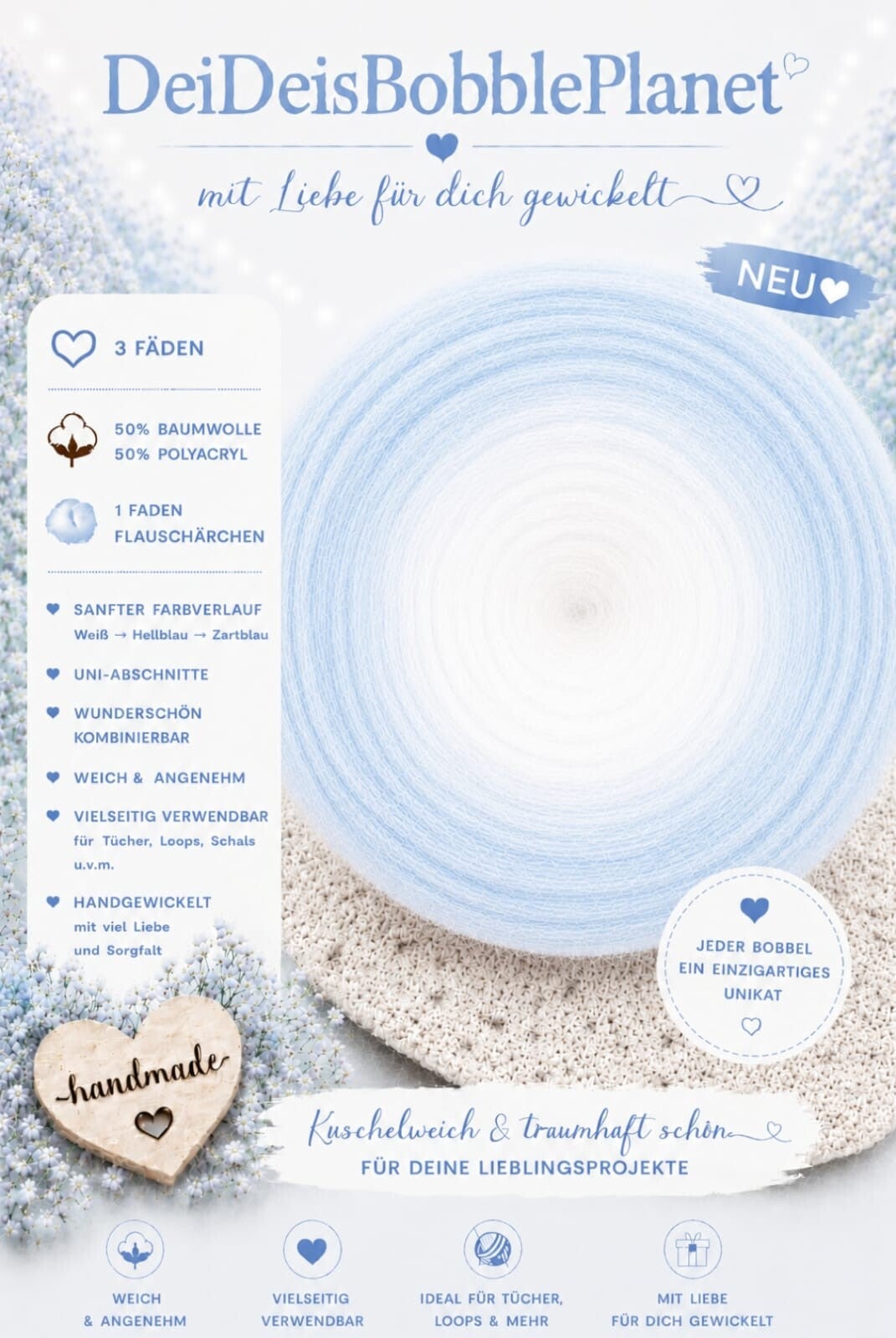 Flauschi weiß / hellblau