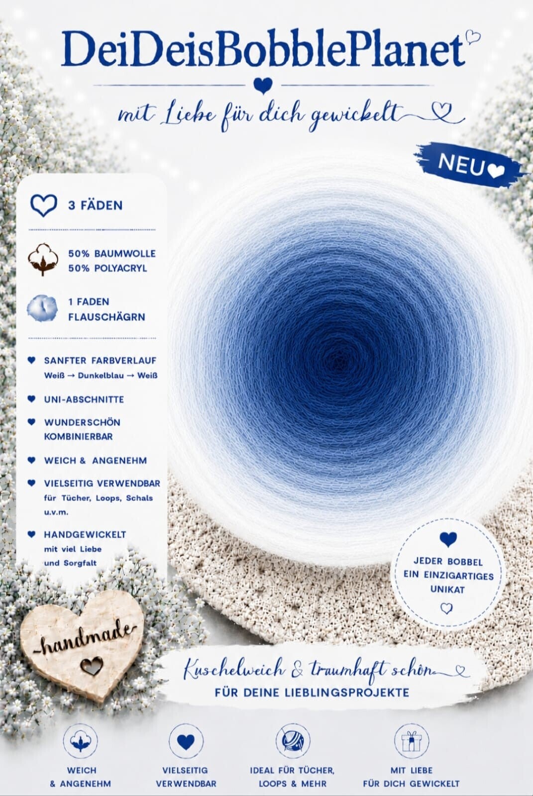 Flauschi Dunkelblau / weiß