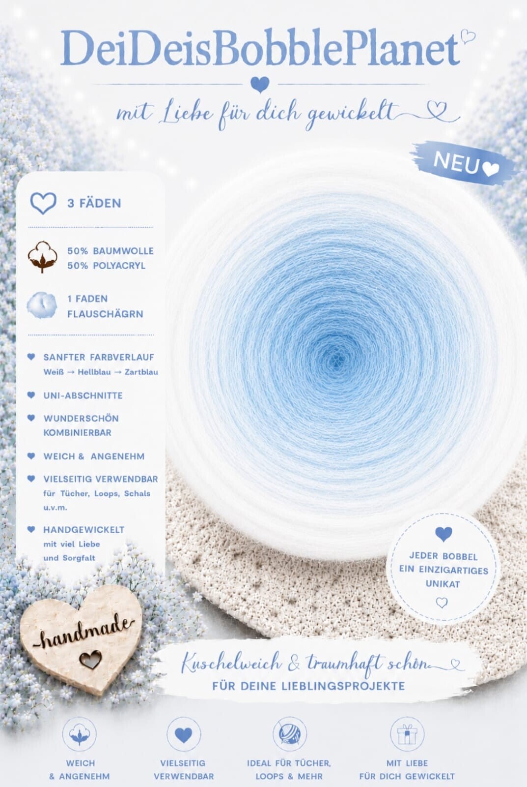 Flauschi hellblau / weiß