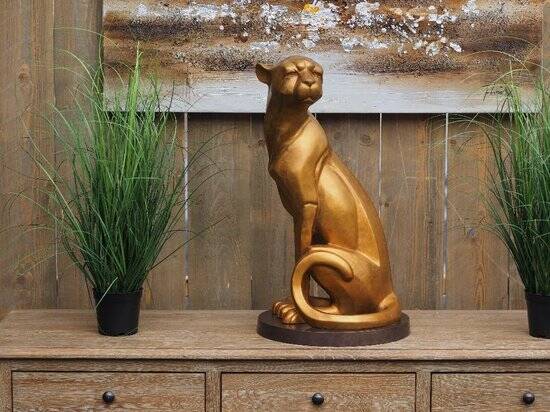Beeld brons - Tuinbeeld - beeld Cheetah / Jaguar - bronzartes - 59 cm hoog - voor huis en tuin