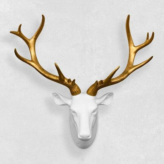 Walplus Edelhert hoofd - Wanddecoratie - Wit/Goud
