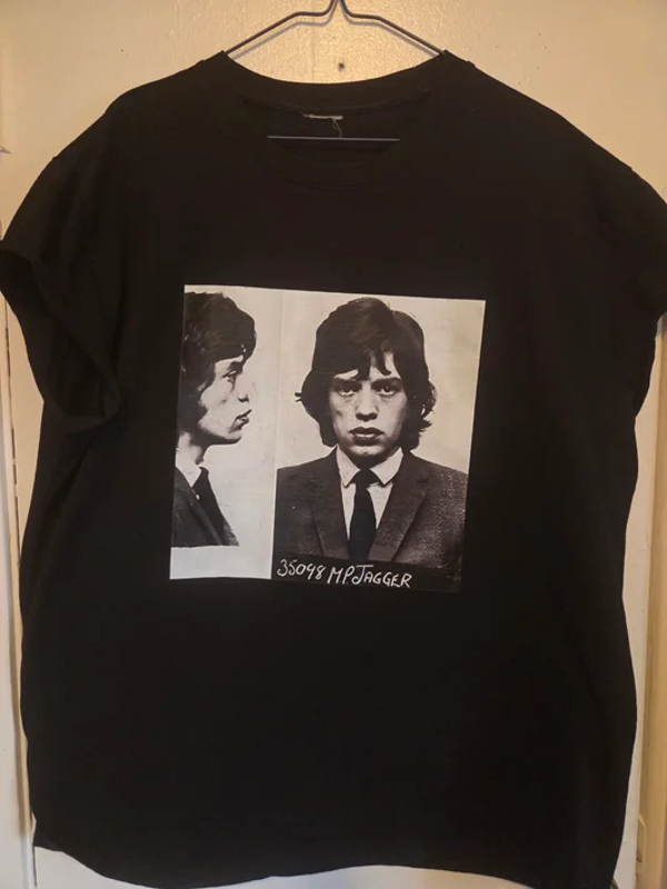 Rolling Stones - Mick Jagger Mug Shot Black T-Shirt #174 (2XL)